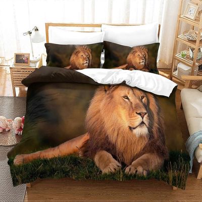 Kerota Wild Animal Lion -pussilakana Käännettävä pehmeä mikrokuituvuodesetti vetoketjusulkimella lapsille Teini-ikäiset Aikuiset Palasetti King220x...