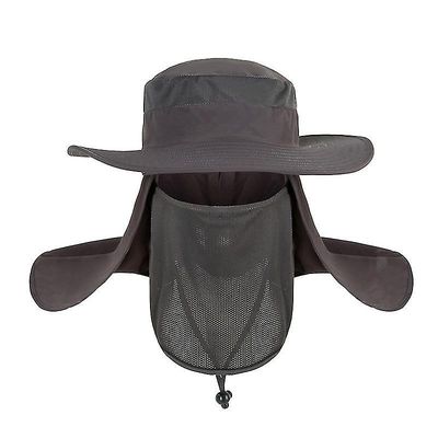 Besser Mænd Kvinder Fishing Bucket Hat Hals Flap Ansigtsmaske Bred Rand cap Dyb grå