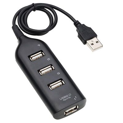 Usb Hub High Speed Universal 4-port Usb 2.0 Hub med kabel Mini Hub Socket Pattern Splitter Kabeladapter til bærbar pc Sort