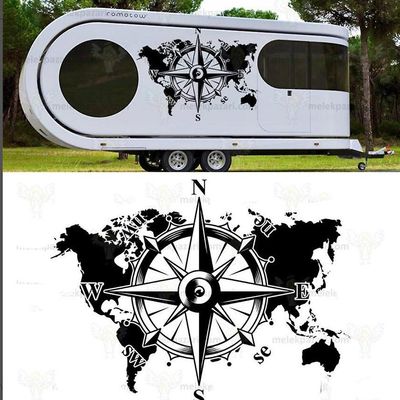 Kompass Verdenskart Caravan Car Sticker Decal Camper RV Bobil Off Road Travel Adventure Truck Vinyl Dekor svart 85cmwidex66cmhigh