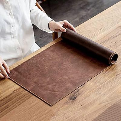 Vintage nahkapöytä juoksija ja paikkamatot vedenpitävä lämmönkestävä kahvimatot pestävä juhlakeittiö ruokapöydän sisustus (väri: ruskea koko: 3380c