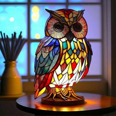 Eläinpöytävalaisin Lasimaalaus Yövalo Retro Pöytävalaisimet Joululahja Kuuma owl