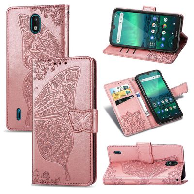 Gangxun Kompatibel med Nokia 1.3 Case Flip Cover Emboss Butterfly Soft Tpu Stødsikker Shell Slim - Rose Gold