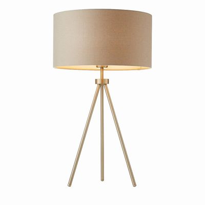 Endon Collection Lighting Tri 1 Lys bordlampe Mat Nikkel, Grå Hør Effekt, E27