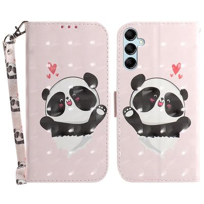 Samsung Galaxy M34 5G / F34 5G 3D-kuvioitu painettu jalustan kansi nahkainen lompakko puhelinkotelo hihnalla Rakkaus Sydän Panda