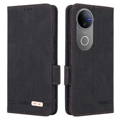 For vivo V50 5G -kotelo, nahkainen lompakkokotelo, jossa läppä ja koristeet - musta Monivärinen Black