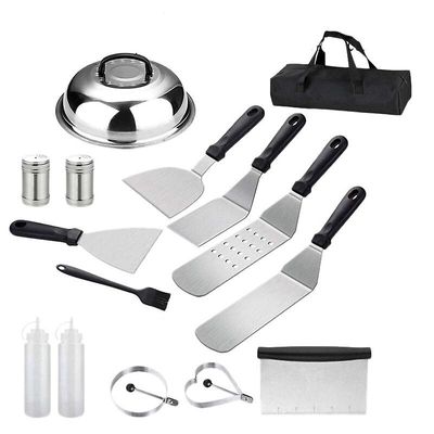Grill tilbehør 16pc rustfritt stål Grill Grill Spatula For Cast Teppanyaki Hamburger Cooking Carry Bag Chef Gift