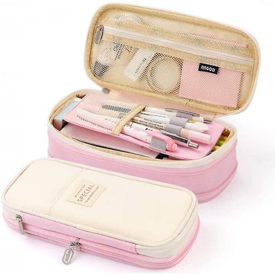 Aoweisia Stor kapacitet Blyant Pen Sag Office College School Stor opbevaring høj kapacitet pose holder box arrangør Pink