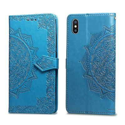 Etui til Iphone Xs Max Cover Læder Tegnebog Cover Prægning Mandala Magnetisk Flip Beskyttelse Stødsikker - Blå