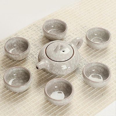 Kiinalainen teesetti posliini-teekannu 6 keraamisella teekupilla Kotikoristeita Tiili valkoinen