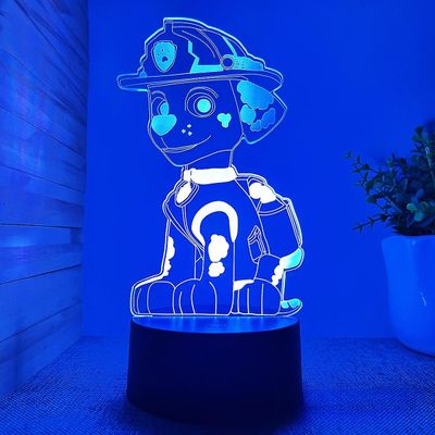 Xcy PAW Marshall yövalo lapset, 3D led-pöytä yöpöydän vieressä anime-lamppu, kosketuslamppu 16 värinvaihdolla ja kaukosäädin makuuhuoneen sisustami...