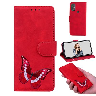 Etui til Motorola Moto G Power 2022 Butterfly Cover Premium Læder Magnetisk- Pink Rød