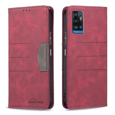 Gangxun Kompatibel med Zte Blade A71 etui med kickstand kortholder slot magnetisk lukning læder - rød