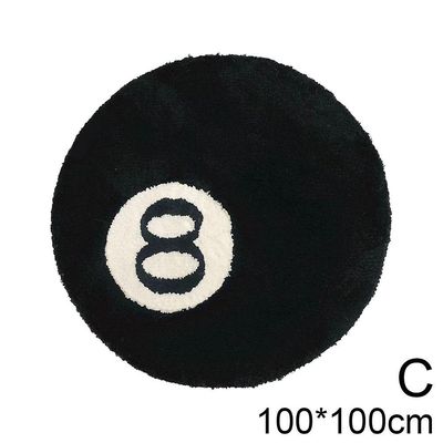 Biljard 8 Ball Rug Round Tufting Anti-skli Gulv Teppematte No.8 Bedro 100*100cm