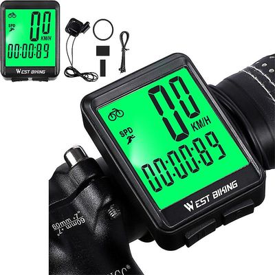 Lauwodun Mountain Road Bike Hvid Grøn Baggrundsbelyst Engelsk Riding Stopwatch Vandtæt lysende Speedometer Cykel Computer