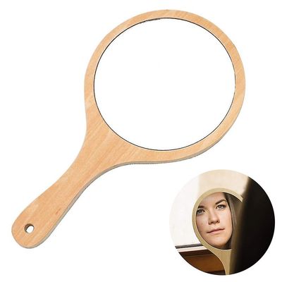 Barsinfi frisør hånd spejl runde træ spejl med træ håndtag Sort