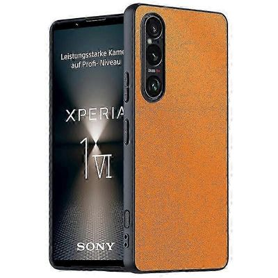 Sony Xperia 1 Vi -kotelo Pu-nahka + kova pc-kuori tekstuuri erittäin ohut puhelimen kuori Oranssi