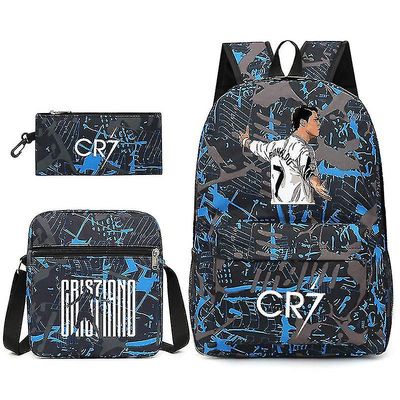 Fotballstjernen C Ronaldo Cr7 trykt ryggsekk rundt studentens tredelte ryggsekk. Huahua 3 backpack