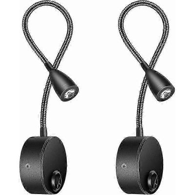 2 kpl yöpöydän seinävalaisin, LED-lukuvalot Hanhenkaulavalo 3W, 3000K lämmin valkoinen lukulamppu (musta)