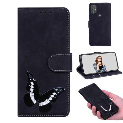 Etui til Motorola Moto G Power 2022 Butterfly Cover Premium Læder Magnetisk- Pink Sort