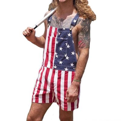 Par Denim Jumpsuit Amerikansk flag Overalls Mænds Og Kvinders Bib Overall Shorts 5XL