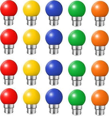 Pakkaus 20 B22 LED-värilamppua, 2W bajonettilamppua, punainen, keltainen, oranssi, vihreä, sininen, särkymätön (20 W vastaava)