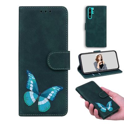 Etui til Huawei P30 Pro Butterfly Cover Premium læder magnetisk- pink Grøn