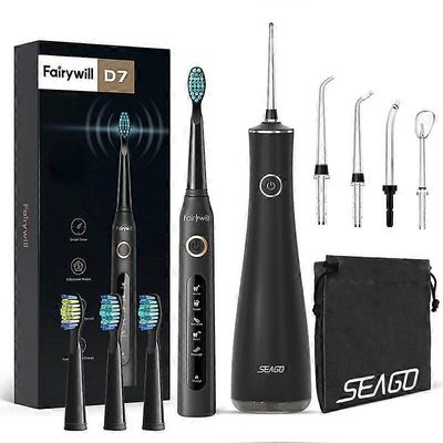 Vesilankaimen hampaiden puhdistusaine 5 suuttimella kannettava hammasvesisuihku ja sonic-sähköhammasharja 8kpl pään hammasharjoilla 8001hei-FW507he...
