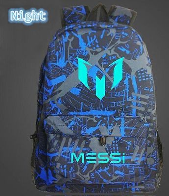 Koulun hartiat Jalkapallokassit Messi Logo Painatus Valovoimaiset reput lapsille Matkustaa Mochila Monivärinen