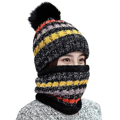 Besser Lady strikket hue foret hals wrap sæt Sort