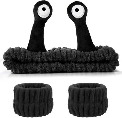 kylpyläpanta kasvojen pesuranneke setti meikki otsapanta etana koralli fleece hiusnauha ihonhoito hiuspanta joustava luova sarjakuva pääkääreet Musta