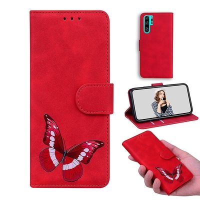 Etui til Huawei P30 Pro Butterfly Cover Premium læder magnetisk- pink Rød