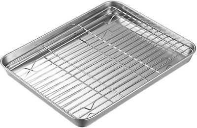 Rustfritt stål stekebrett - non-stick panne med grillstativ for steking komfyr og universell stekeovn