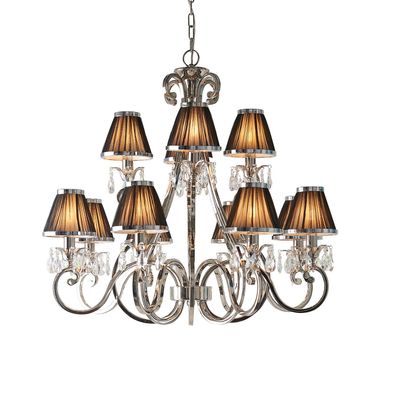 Interiors 1900 Lighting Oksana 12 Lys Multi Arm Lysekrone poleret NikkelPlade Finish, E14