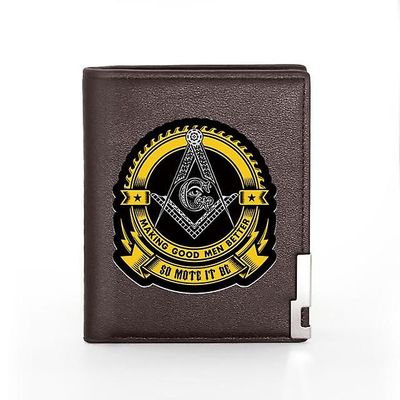 Bricks Masons Kompas og firkantet g frimurerisk-tegnebog og kreditkortholder (sort, brun) Brown