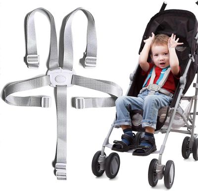 Unbrand Turvahihnat Syöttötuolin turvavyö Viisipisteturvavyö rattaille ja lasten tuolille Vyö Säädettävä mukavuus Harmaa