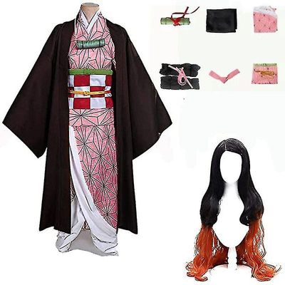 2023-demoni Slayer Veli ja sisar Kamado Nezuko Cosplay Puku Asu Kimono Anime Costume Peruukki-1 -t Nezuko ja peruukki XL