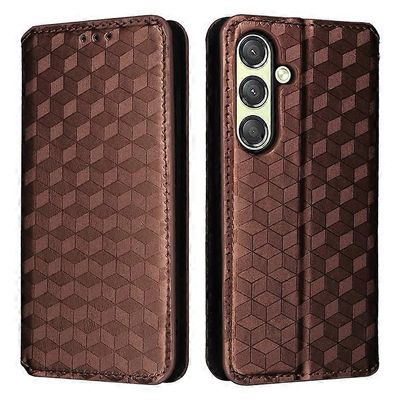 Yhteensopiva Samsung Galaxy S25 -kotelon kanssa Lompakko Rombi Painettu Nahkainen Puhelimen Kuori Ruskea