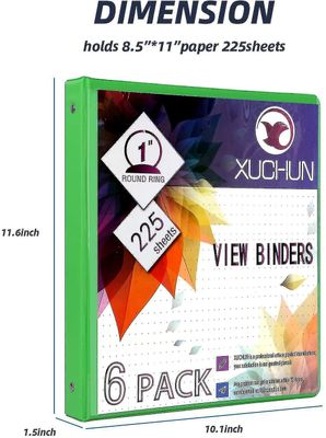 6 Pak 1inch Runde 3 Ring binder View bindere med 2 lommer, rummer 225 ark