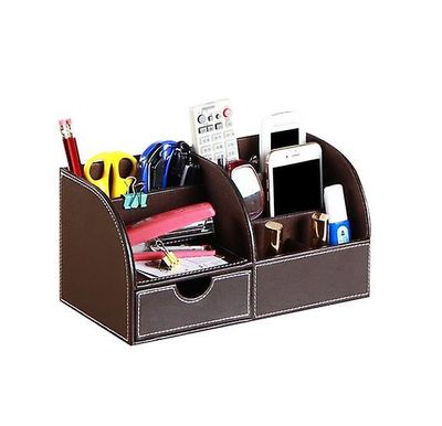 Handuo Læder Multi-funktion Skrivebord Brevpapir Organizer Opbevaring Box Pen / blyant kaffe