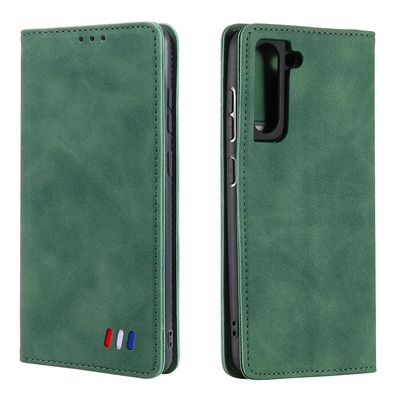 Etui til Samsung Galaxy S21 Fe Cover Magnetisk lukning tegnebog Bog Flip Folio Stand View Læder cover Stødsikker - Grøn