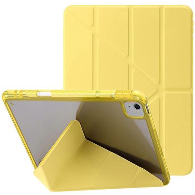 iPad Air 11 (2024) -kotelolle PU-nahkainen origamijalusta läpinäkyvä tabletin kansi Keltainen