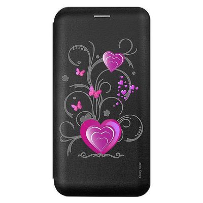 Crazy Kase Sag for Samsung Galaxy A21s Black Heart mønster og sommerfugl