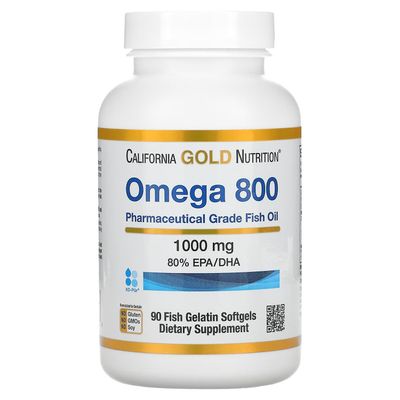 California Gold Nutrition Kalifornian kultaravinto, Omega 800 -lääkelaatuinen kalaöljy, 80% EPA / DHA, triglyseridimuoto,