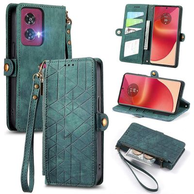 Motorola Edge 50 Fusion 5G -kotelon vetoketjulompakko PU-nahkageometria puhelimen kansi Monivärinen Style C