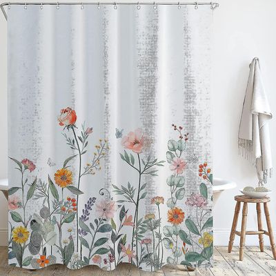 Spring Shower Curtain Boho dusjforheng for bad, fargerike vestlige rosa dusjforheng, blomst floral dusjforheng bohemsk gul dusj cur