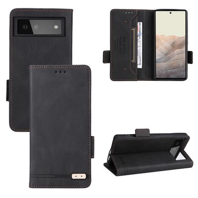 Gangxun Etui til Google Pixel 6 læderetui folio flip med kreditkort slots Etui Coque Sort