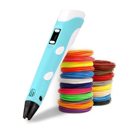 Elsavct Utskrift Pen 3d Pen Oled Display Med 30 Color Pla / ABS Filamenter 3D-tegning skriver for barn / voksne Creative Design Tegning Blå