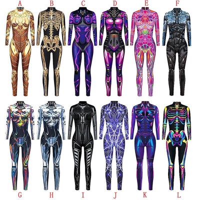 Manchalk Kvinder Robot Punk Skelet Cyberpunk Steampunk Sexet Slim Jumpsuit Catsuit Cosplay Kostumer Zentai Bodysuit Fancy Dress Halloween D L