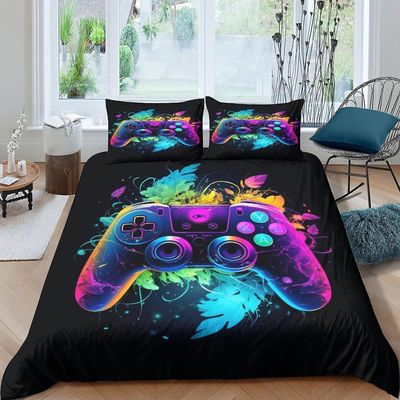 EKENOZ Gamepad Family 3-osainen pussilakanasetti Ultra pehmeät pussilakanat Vuodevaatteet, 3 kpl vetoketjulla suljettavat tyynyliinat Peittopeittos...